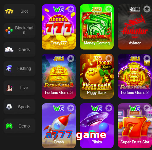 Main screen of A777 Game game page for PK players